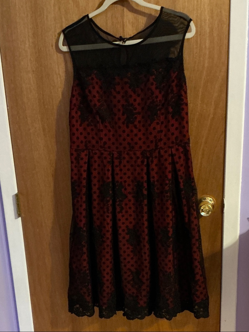 Miusol Burgundy and Black Lace Overlay Midi Dress